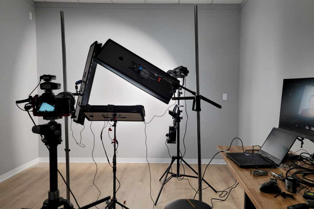 Headshot setup in Studio A with tether table