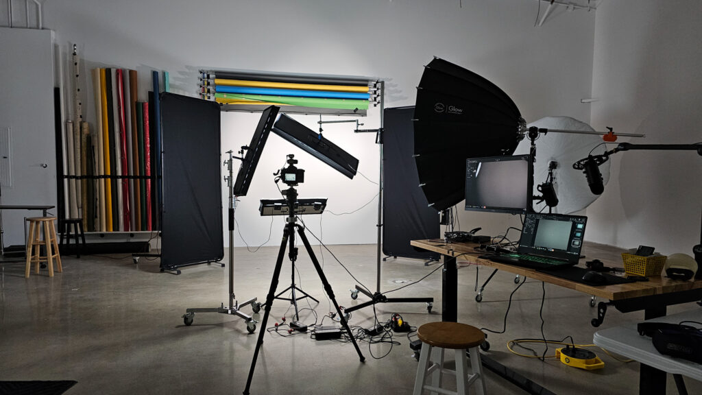 West Loop Rental Studio Studio B with a lighting setup for a headshot